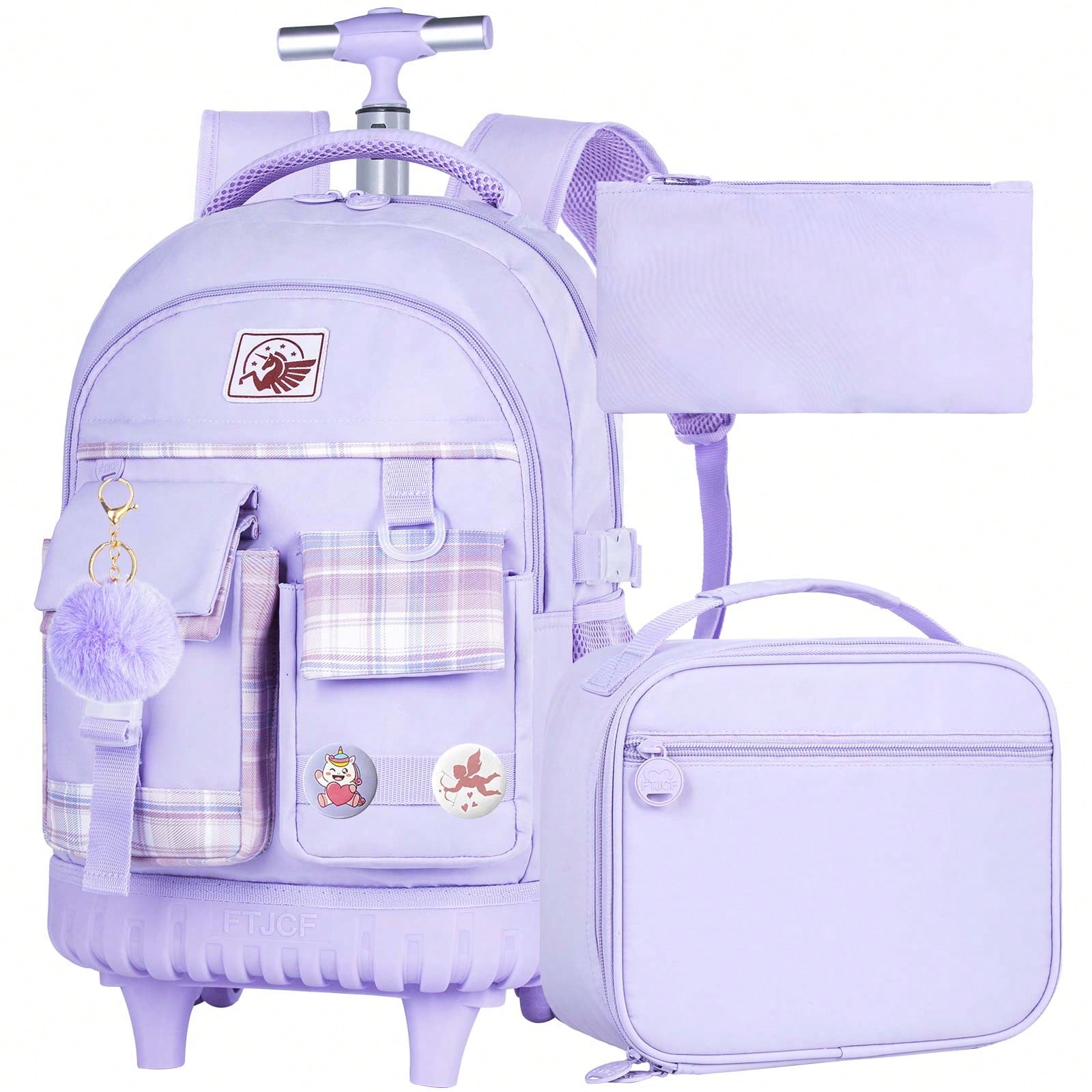 School Backpack Teen - 3PCS 여아용 롤링 백팩, 도시락 가방