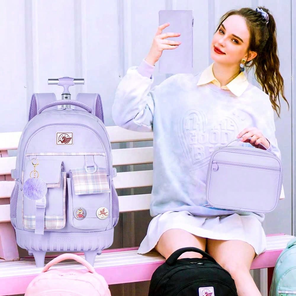 3PCS 여아용 롤링 백팩, 도시락 가방 포함 롤러 책 - School Backpack Teen 리뷰 및 가격